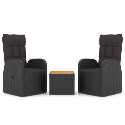 3-Delige Loungeset Poly Rattan En Zwart Massief acaciahout 2x stoel + Tafel