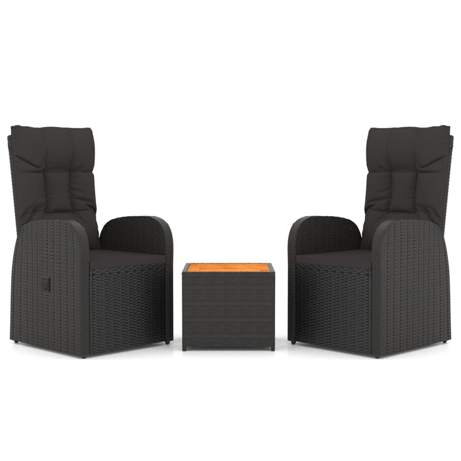 3-Delige Loungeset Poly Rattan En Zwart Massief acaciahout 2x stoel + Tafel