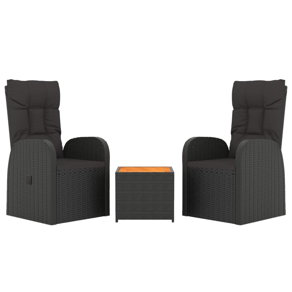 3-Delige Loungeset Poly Rattan En Zwart Massief acaciahout 2x stoel + Tafel