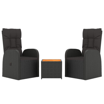 3-Delige Loungeset Poly Rattan En Zwart Massief acaciahout 2x stoel + Tafel