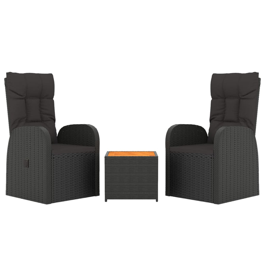 3-Delige Loungeset Poly Rattan En Zwart Massief acaciahout 2x stoel + Tafel