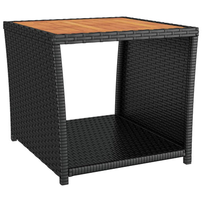 3-Delige Loungeset Poly Rattan En Zwart Massief acaciahout 2x stoel + Tafel