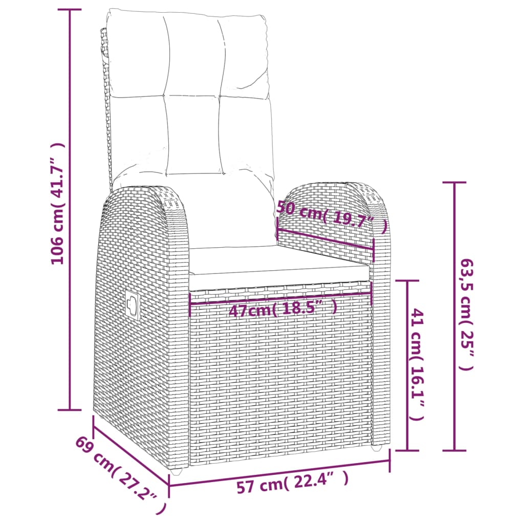 3-Delige Loungeset Poly Rattan En Zwart Massief acaciahout 2x stoel + Tafel