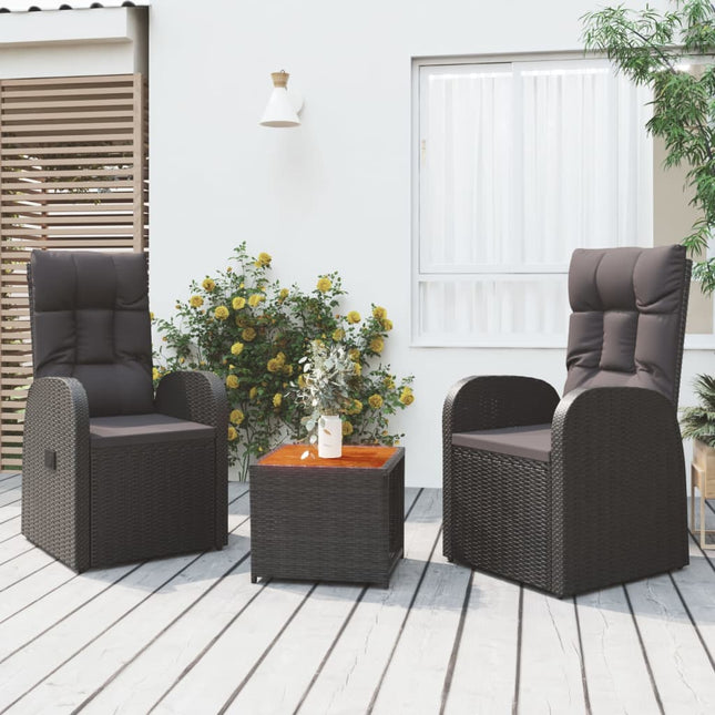 3-Delige Loungeset Poly Rattan En Zwart Massief acaciahout 2x stoel + Tafel