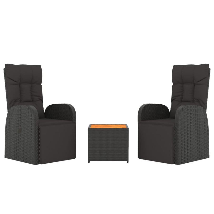 3-Delige Loungeset Poly Rattan En Zwart Massief acaciahout 2x Fauteuil + Tafel