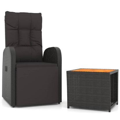 2-Delige Loungeset Poly Rattan En Massief Acaciahout Zwart Fauteuil + tafel