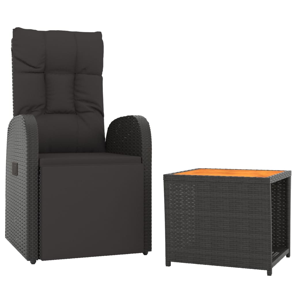 2-Delige Loungeset Poly Rattan En Massief Acaciahout Zwart Fauteuil + tafel