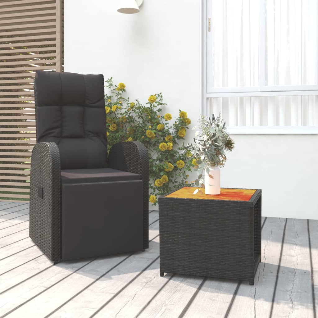 2-Delige Loungeset Poly Rattan En Massief Acaciahout Zwart Fauteuil + tafel