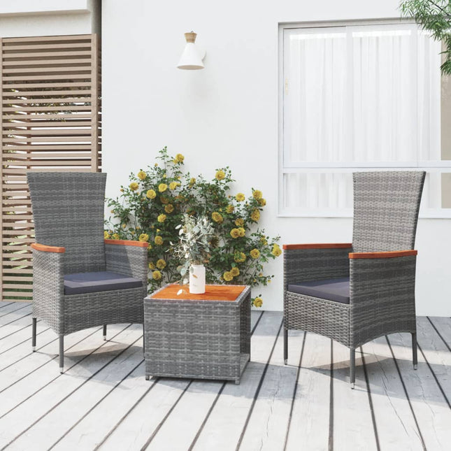 -Delige Loungeset Poly Rattan En Grijs Massief acaciahout