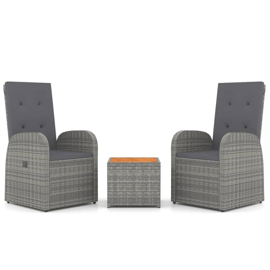 3-Delige Loungeset Poly Rattan En Massief Acaciahout Grijs 1