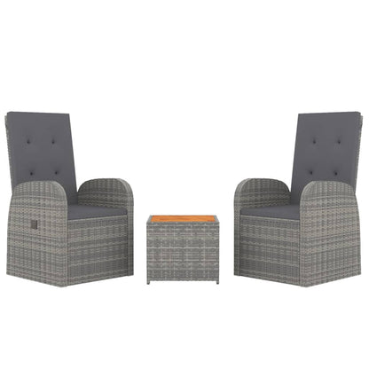 3-Delige Loungeset Poly Rattan En Massief Acaciahout Grijs 1