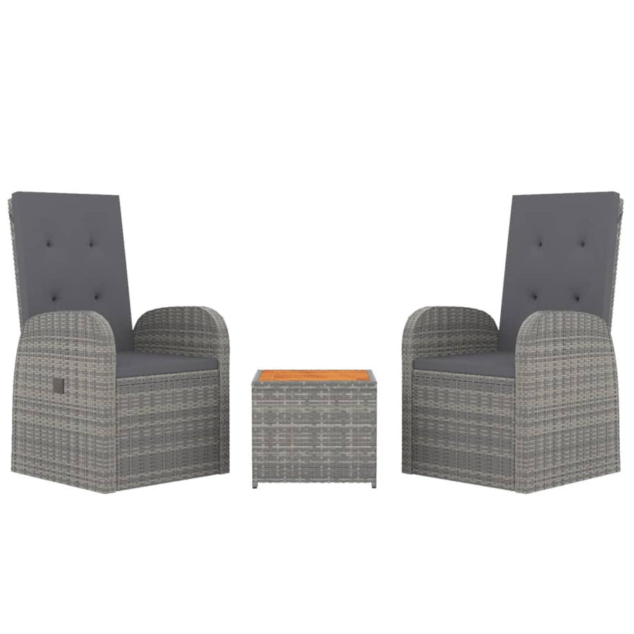 3-Delige Loungeset Poly Rattan En Massief Acaciahout Grijs 1