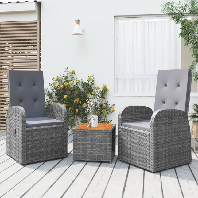 3-Delige Loungeset Poly Rattan En Massief Acaciahout Grijs 2x stoel + Tafel