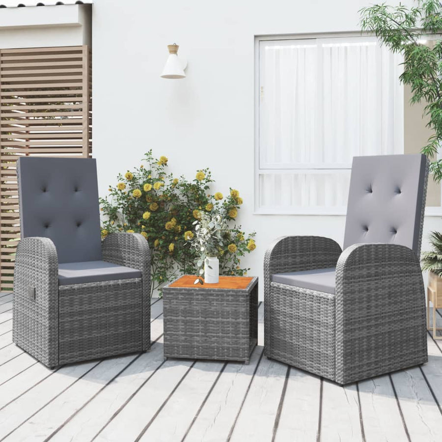 3-Delige Loungeset Poly Rattan En Massief Acaciahout Grijs 1