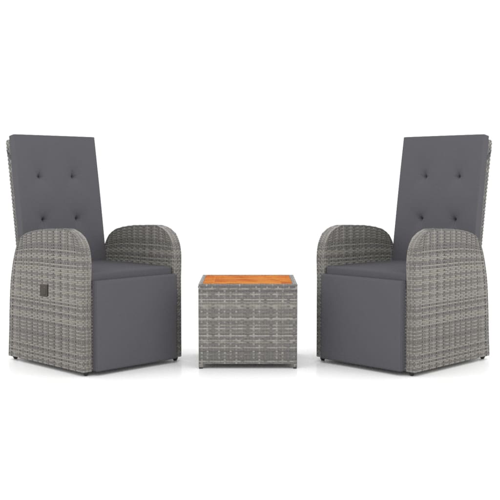 3-Delige Loungeset Poly Rattan En Massief Acaciahout Grijs 1