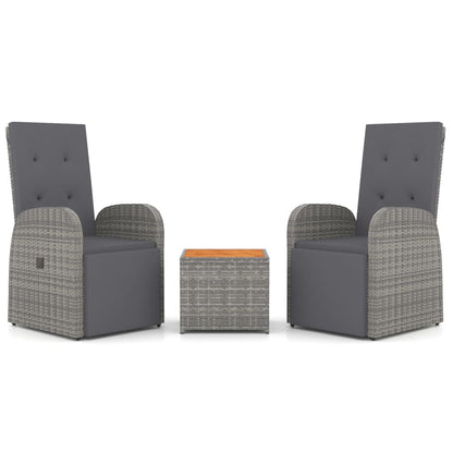 3-Delige Loungeset Poly Rattan En Massief Acaciahout Grijs 1