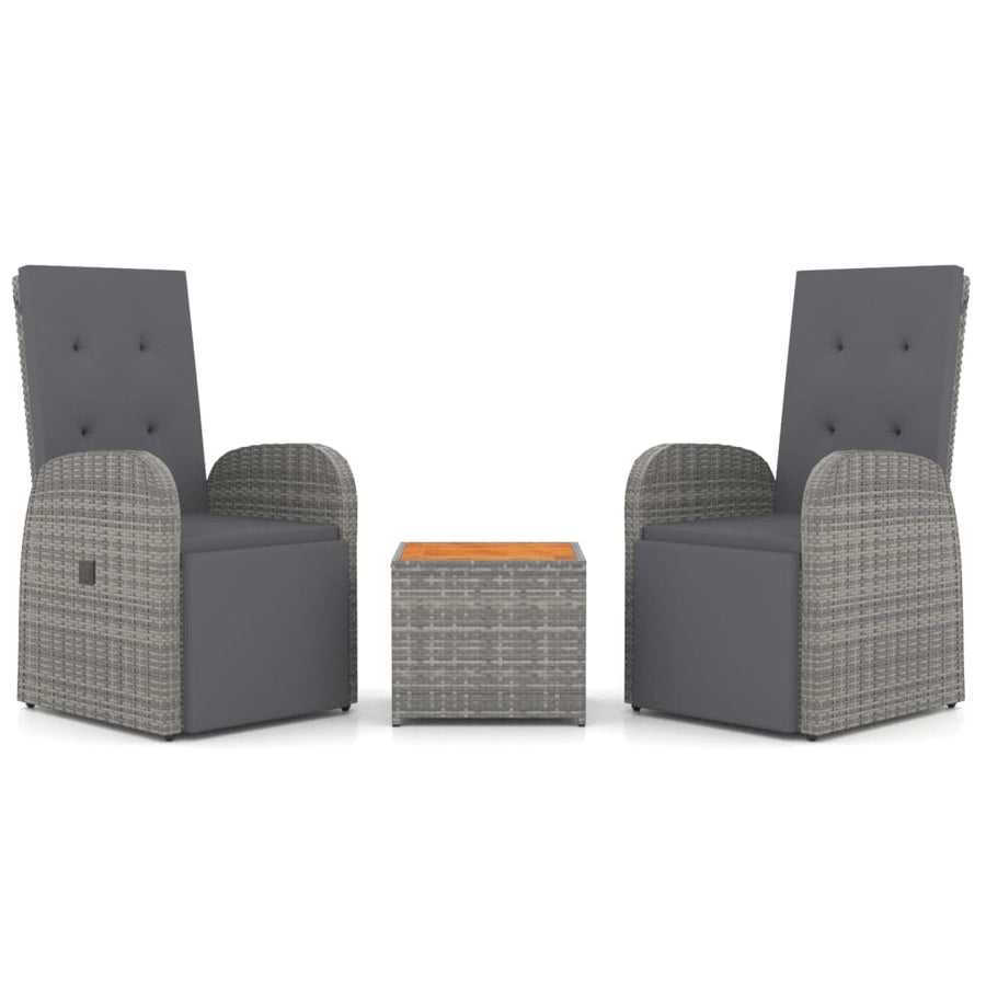 3-Delige Loungeset Poly Rattan En Massief Acaciahout Grijs 1