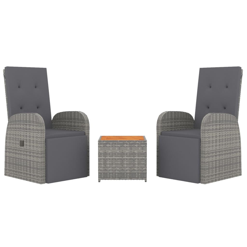3-Delige Loungeset Poly Rattan En Massief Acaciahout Grijs 1
