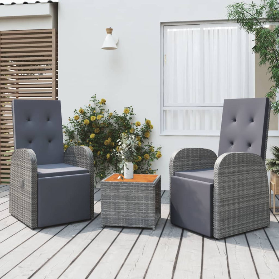 3-Delige Loungeset Poly Rattan En Massief Acaciahout Grijs 1