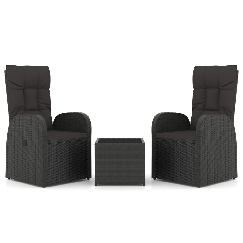 3-Delige Loungeset Poly Rattan En Zwart Staal 2x stoel + Tafel