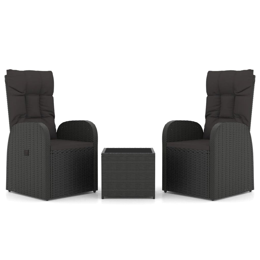 3-Delige Loungeset Poly Rattan En Zwart Staal 2x stoel + Tafel