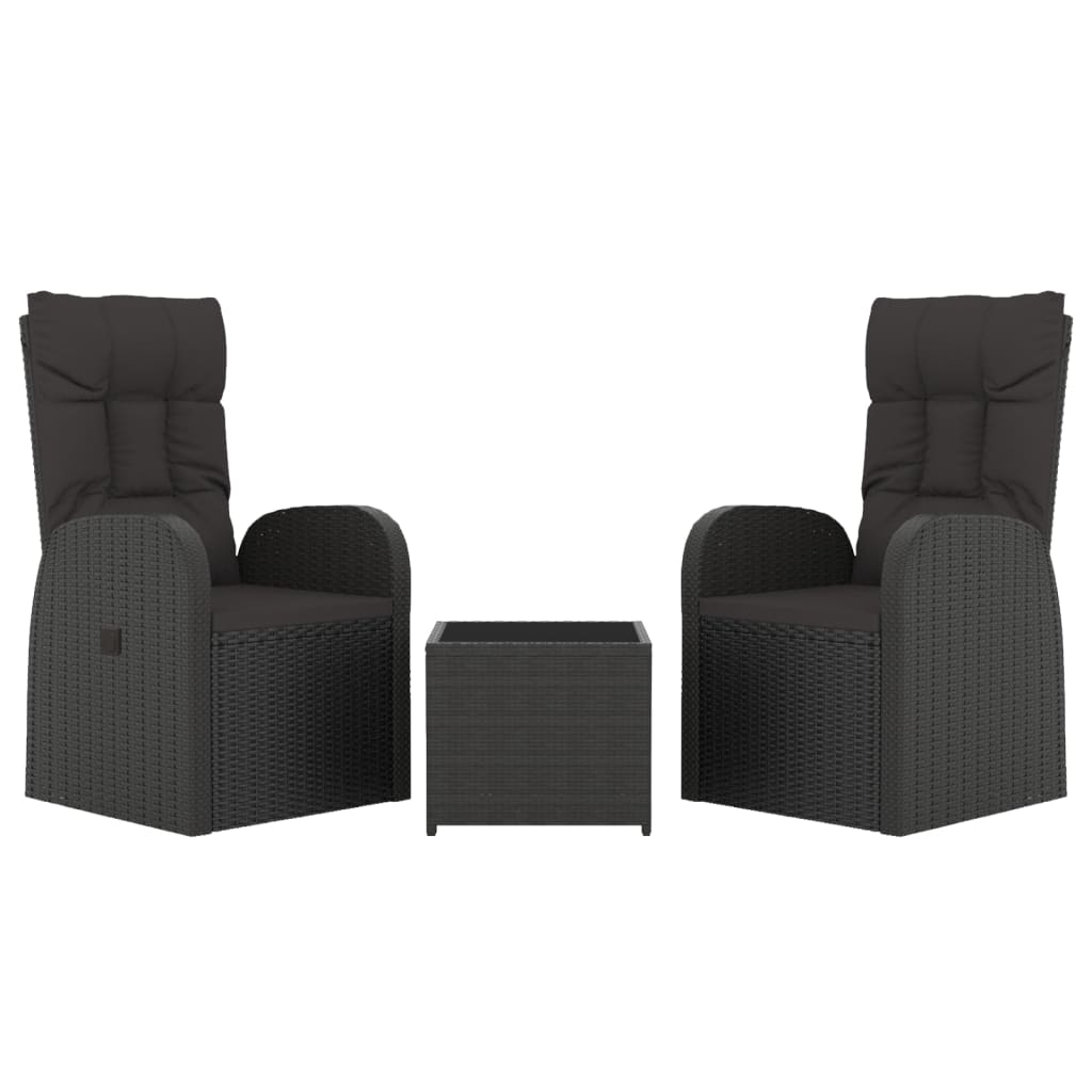 3-Delige Loungeset Poly Rattan En Zwart Staal 2x stoel + Tafel