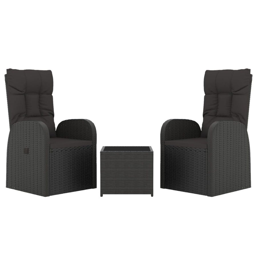 3-Delige Loungeset Poly Rattan En Zwart Staal 2x stoel + Tafel