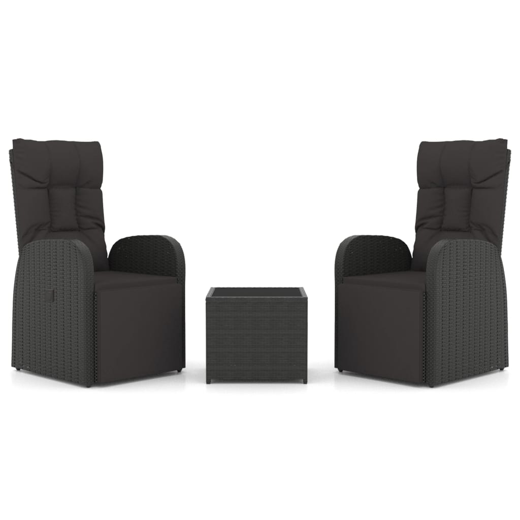 3-Delige Loungeset Poly Rattan En Zwart Staal 2x Fauteuil + Tafel