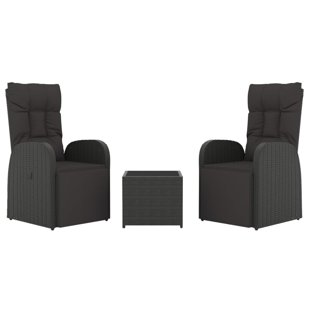 3-Delige Loungeset Poly Rattan En Zwart Staal 2x Fauteuil + Tafel