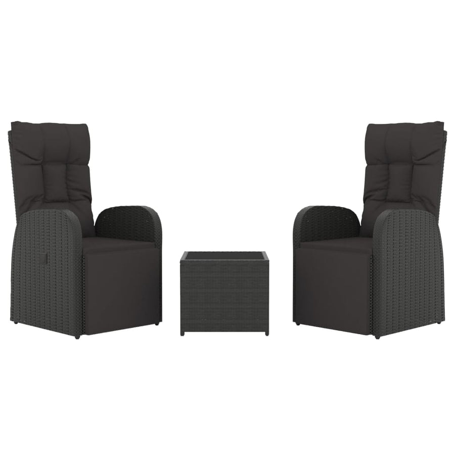 3-Delige Loungeset Poly Rattan En Zwart Staal 2x Fauteuil + Tafel