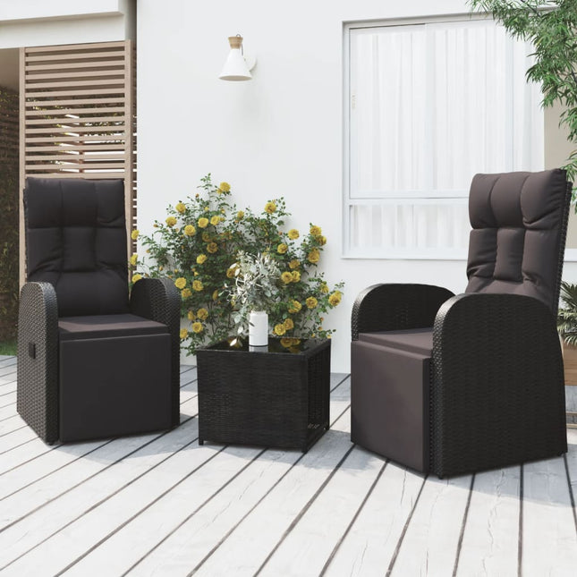 3-Delige Loungeset Poly Rattan En Zwart Staal 2x Fauteuil + Tafel