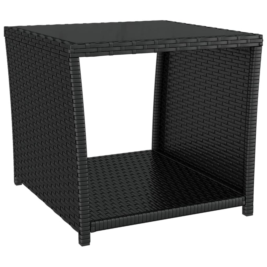 2-Delige Loungeset Poly Rattan En Staal Zwart Fauteuil + tafel