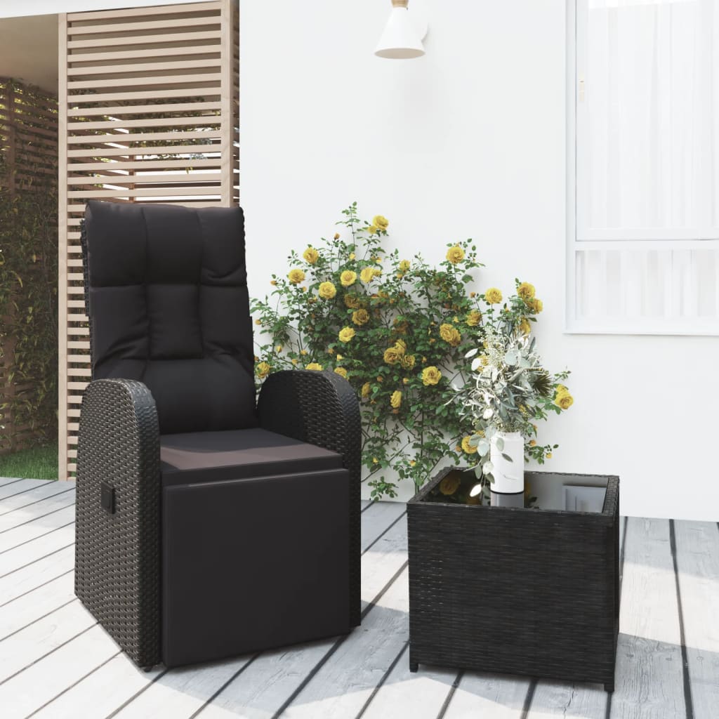 2-Delige Loungeset Poly Rattan En Staal Zwart Fauteuil + tafel