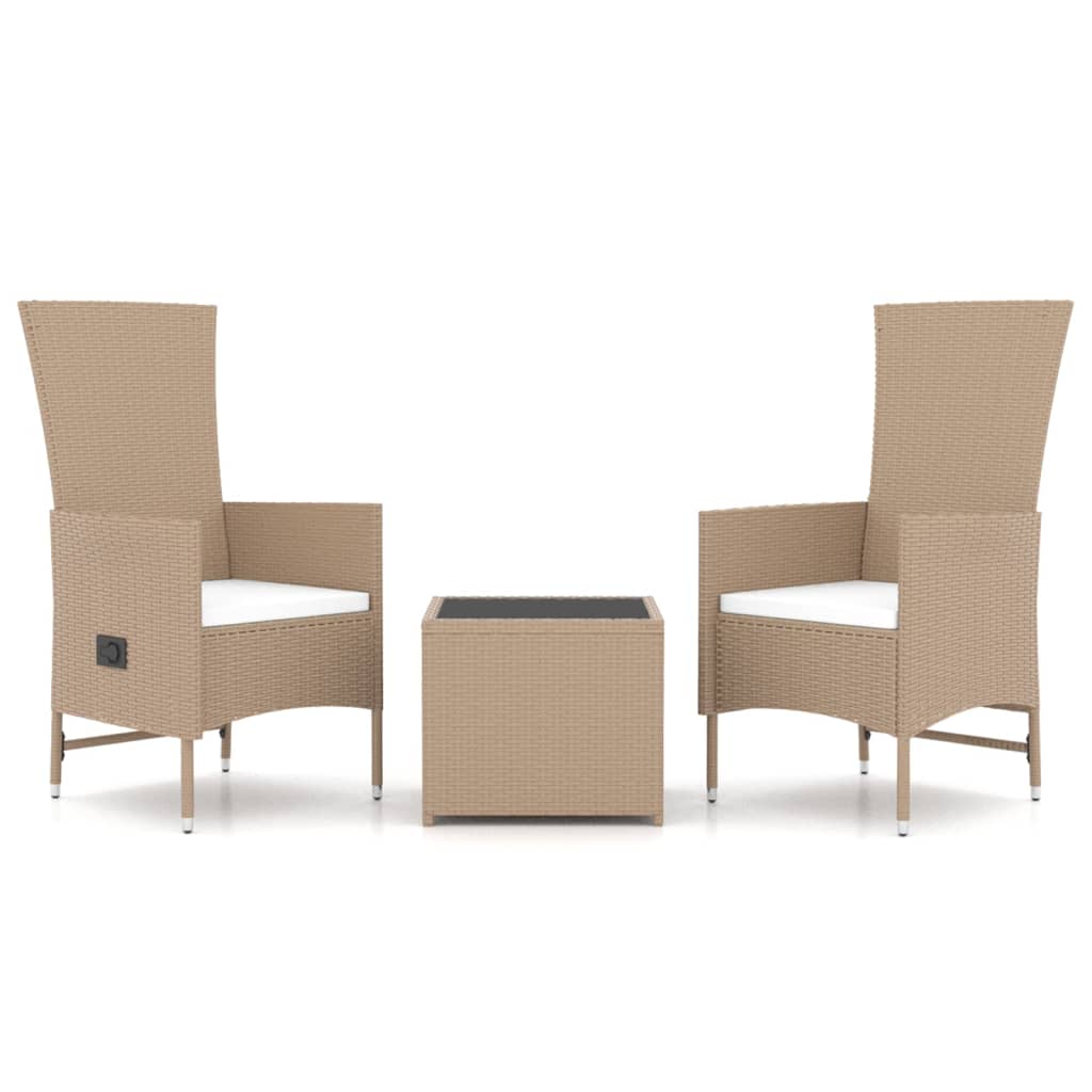 -Delige Loungeset Poly Rattan En Staal Beige 2x stoel + Tafel