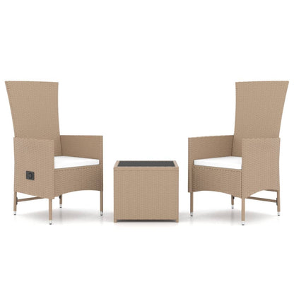 -Delige Loungeset Poly Rattan En Staal Beige 2x stoel + Tafel