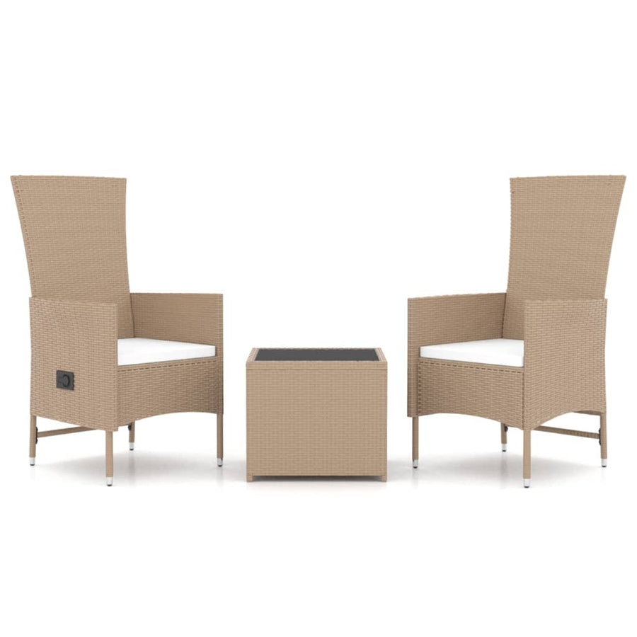 -Delige Loungeset Poly Rattan En Staal Beige 2x stoel + Tafel