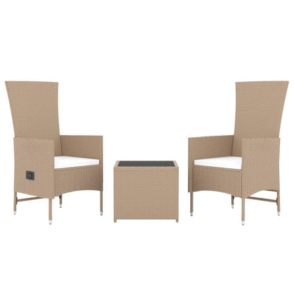-Delige Loungeset Poly Rattan En Staal Beige 2x stoel + Tafel