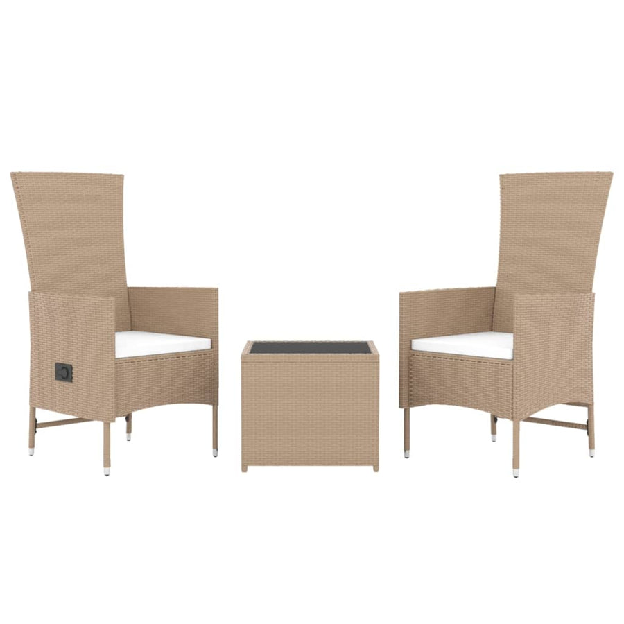 -Delige Loungeset Poly Rattan En Staal Beige 2x stoel + Tafel