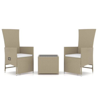 -Delige Loungeset Poly Rattan En Staal Beige 2x Fauteuil + Tafel