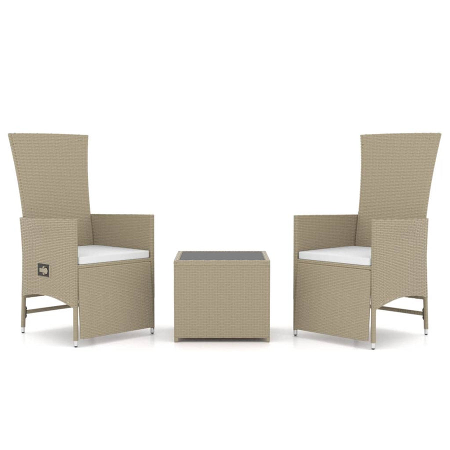 -Delige Loungeset Poly Rattan En Staal Beige 2x Fauteuil + Tafel