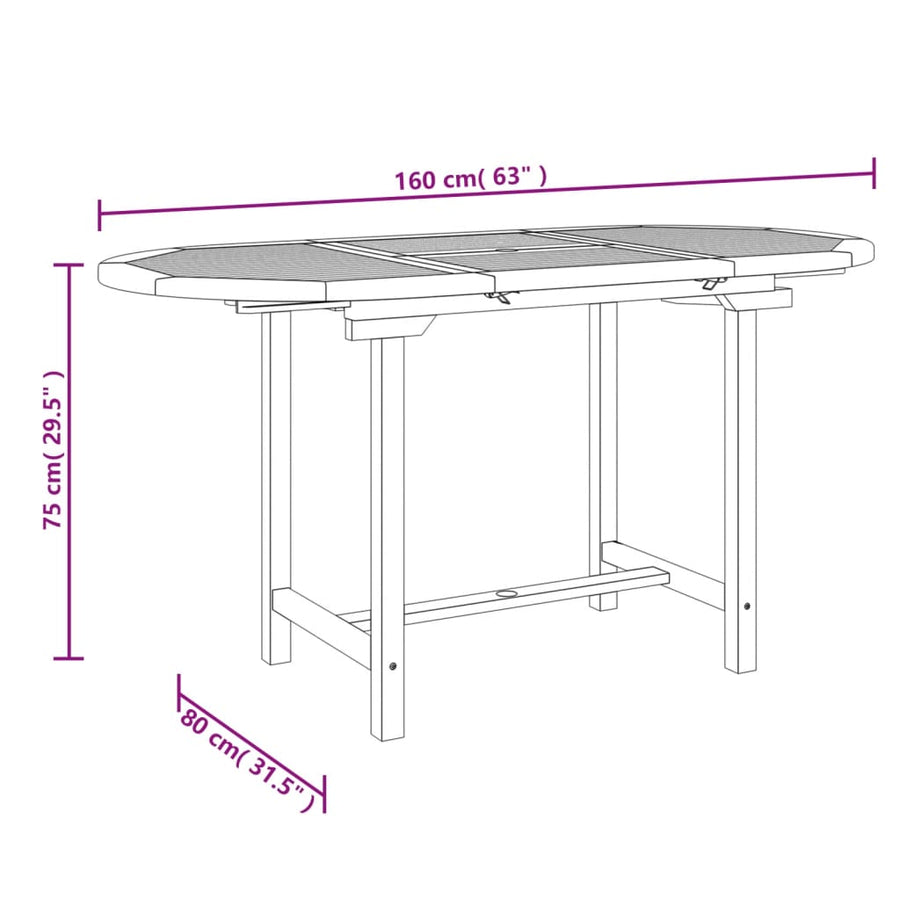 Tuintafel verlengbaar 0- massief teakhout 160 x 80 x 75 cm ovaal