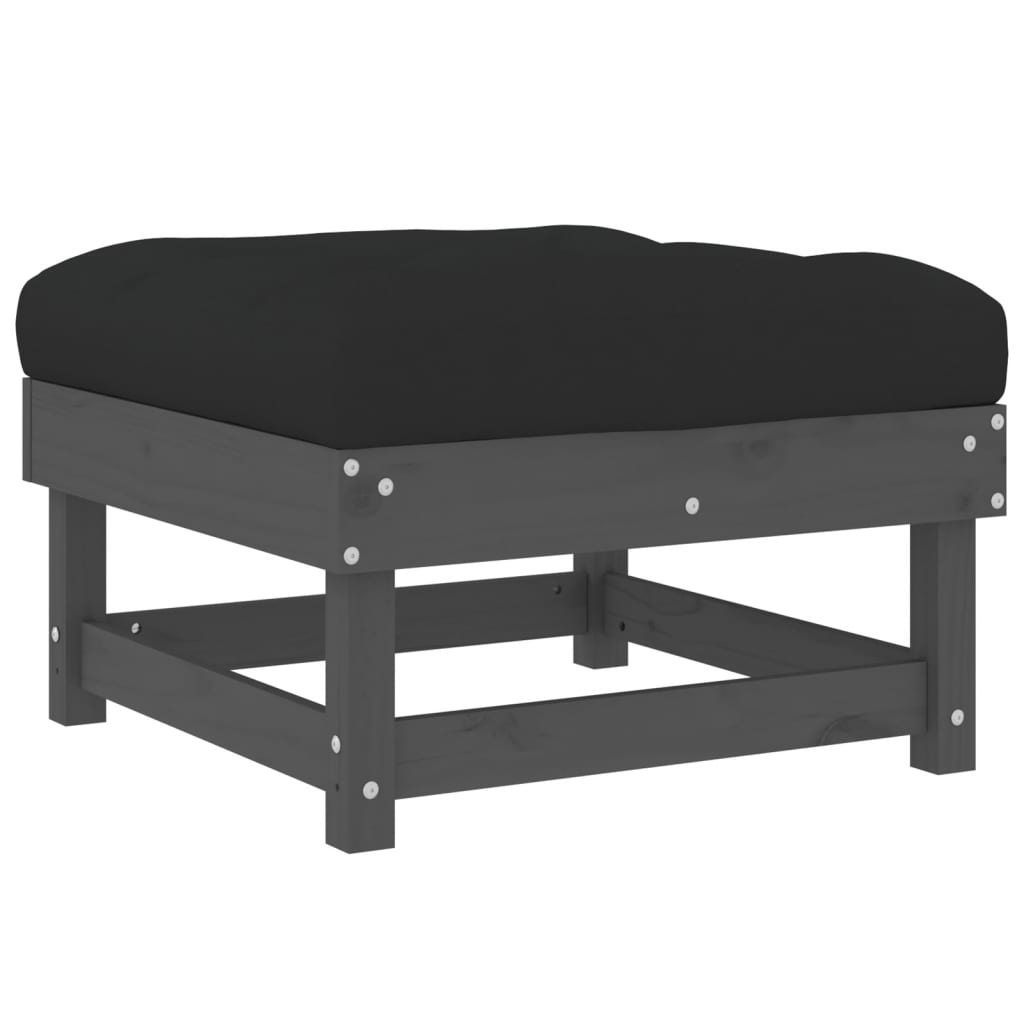 Tuinvoetenbank Met Kussen Massief Grenenhout Grijs Grijs grenenhout Voetensteun