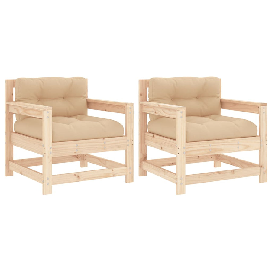 Tuinstoelen 2 St Met Kussens Massief Grenenhout Natuurlijk grenenhout amchair