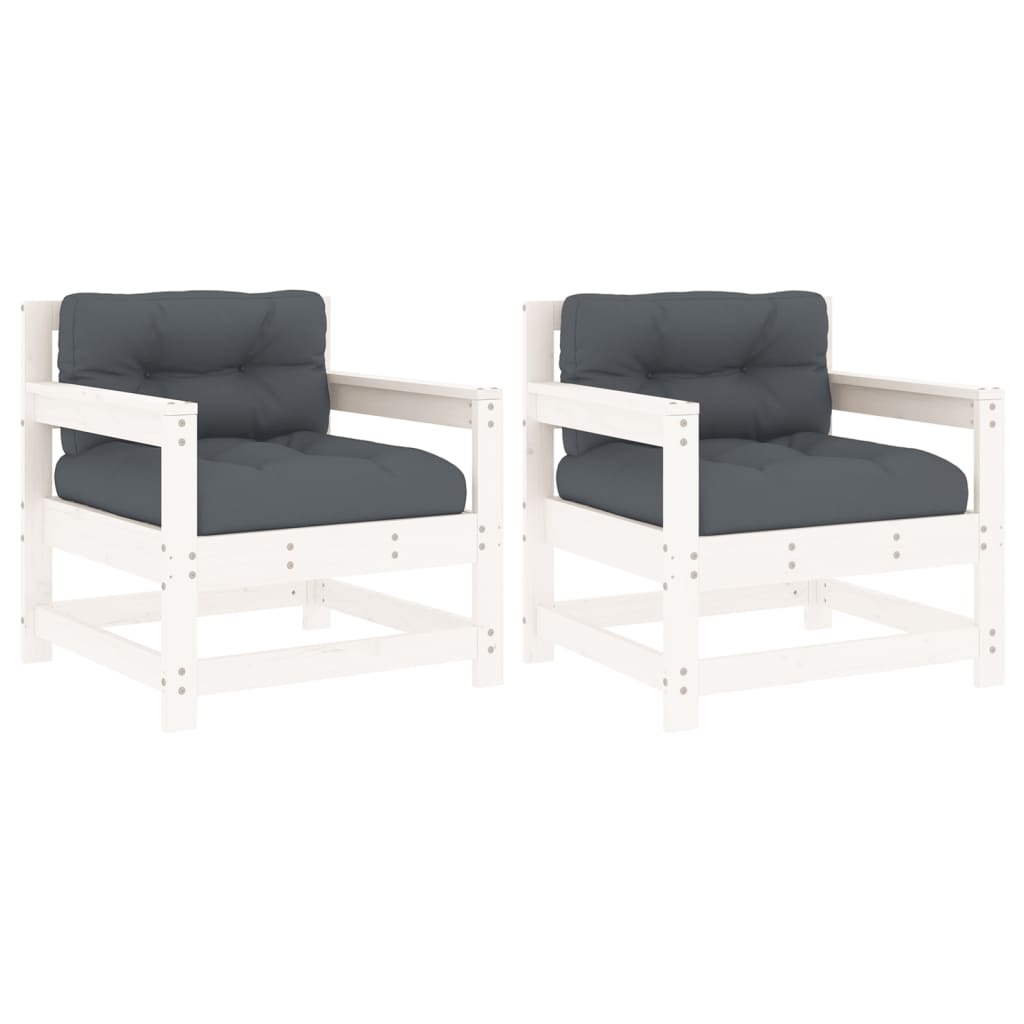 Tuinstoelen Met Kussens 2 St Massief Grenenhout Wit Wit grenenhout amchair