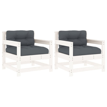 Tuinstoelen Met Kussens 2 St Massief Grenenhout Wit Wit grenenhout amchair