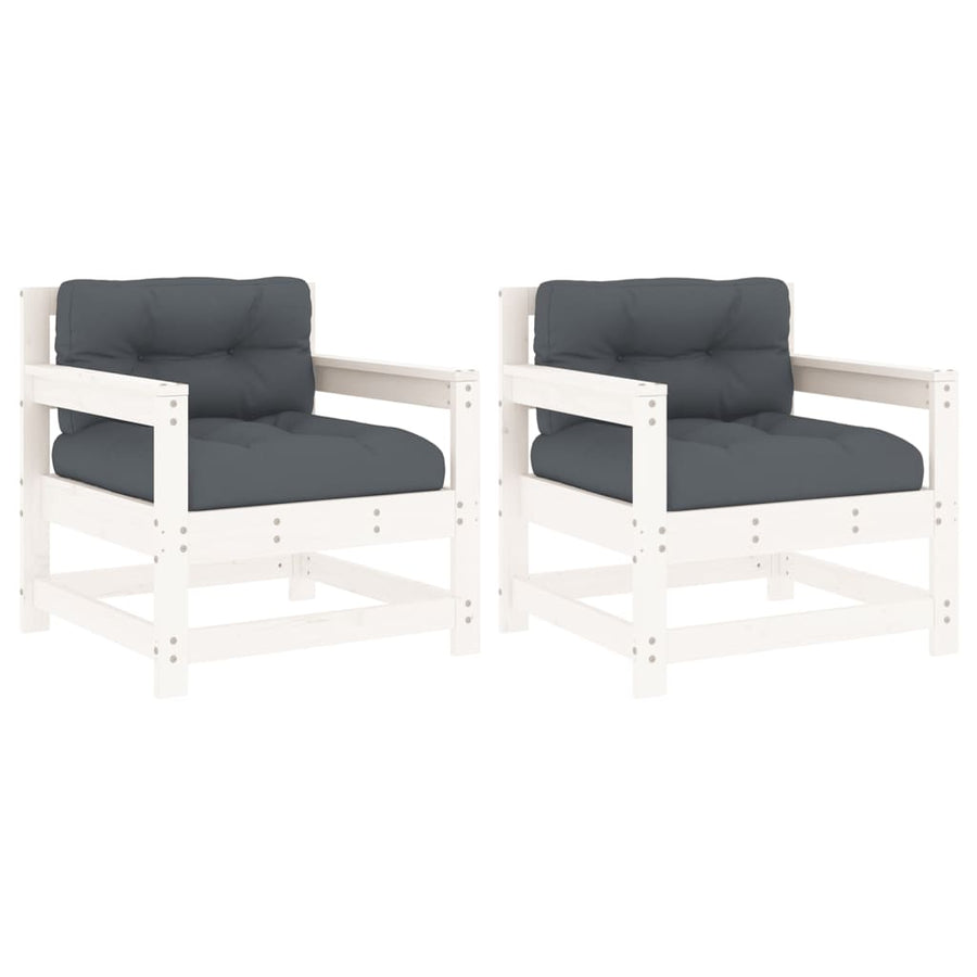 Tuinstoelen Met Kussens 2 St Massief Grenenhout Wit Wit grenenhout amchair