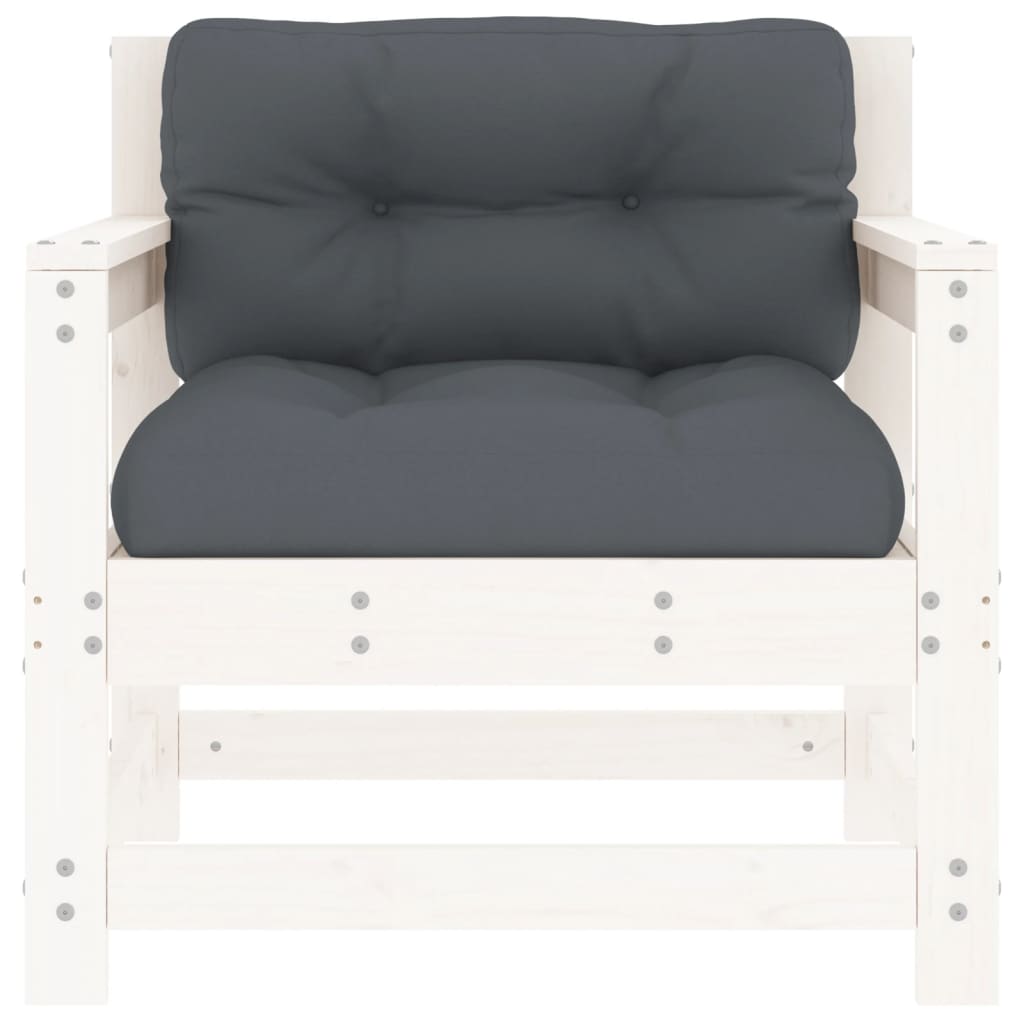 Tuinstoelen Met Kussens 2 St Massief Grenenhout Wit Wit grenenhout amchair
