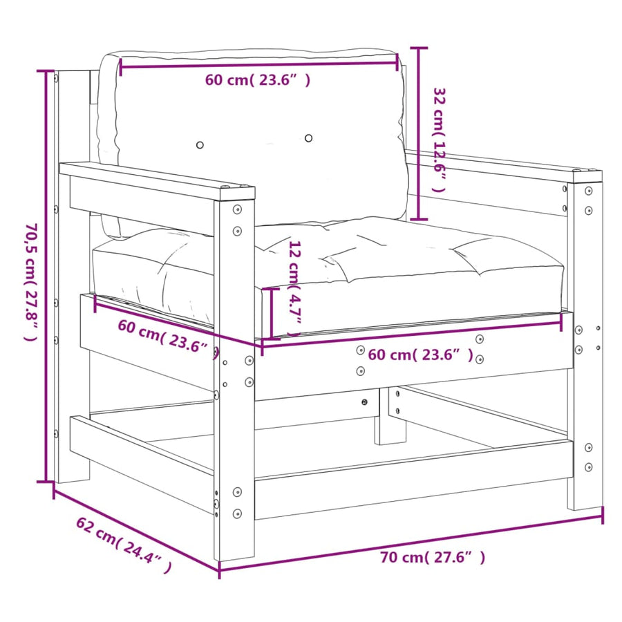 Tuinstoelen Met Kussens 2 St Massief Grenenhout Wit Wit grenenhout amchair
