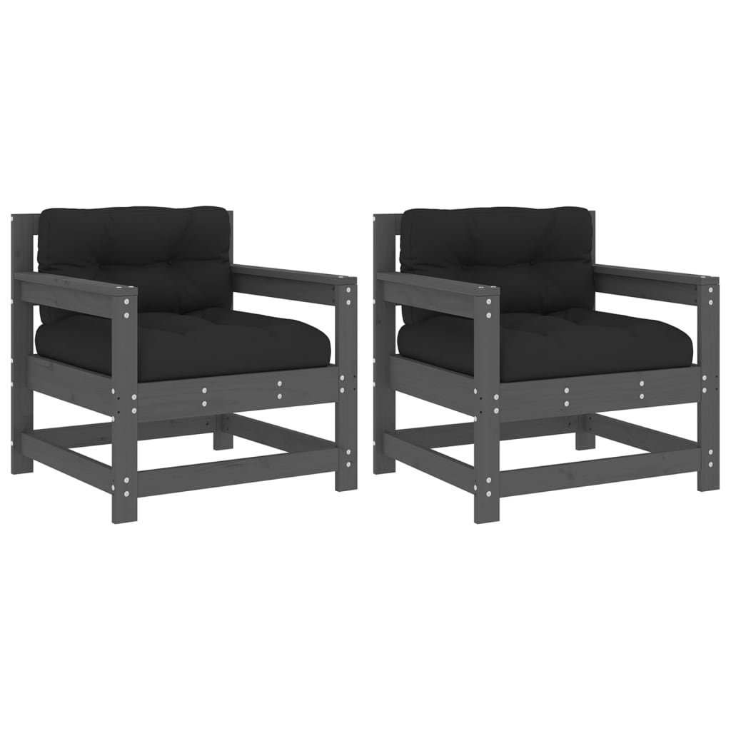 Tuinstoelen 2 St Met Kussens Massief Grenenhout Grijs Grijs grenenhout amchair