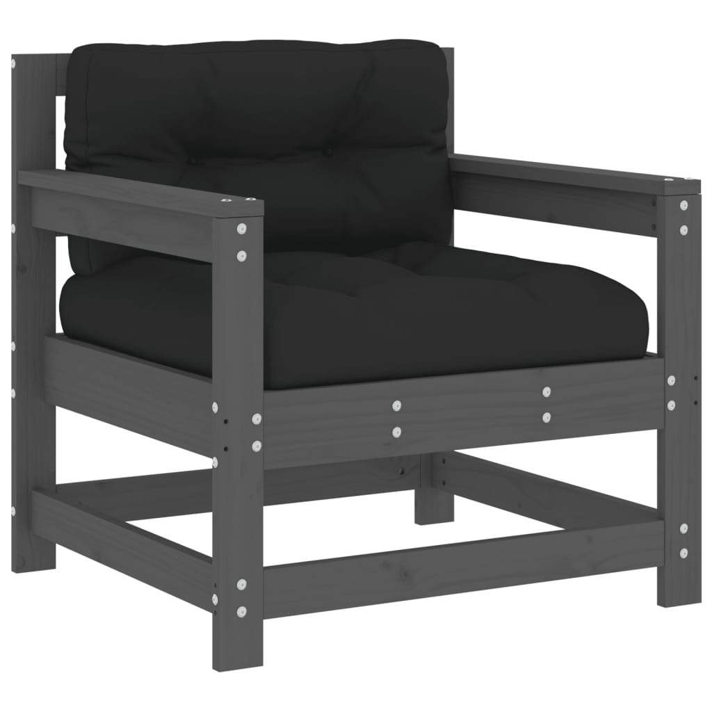 Tuinstoelen 2 St Met Kussens Massief Grenenhout Grijs Grijs grenenhout amchair